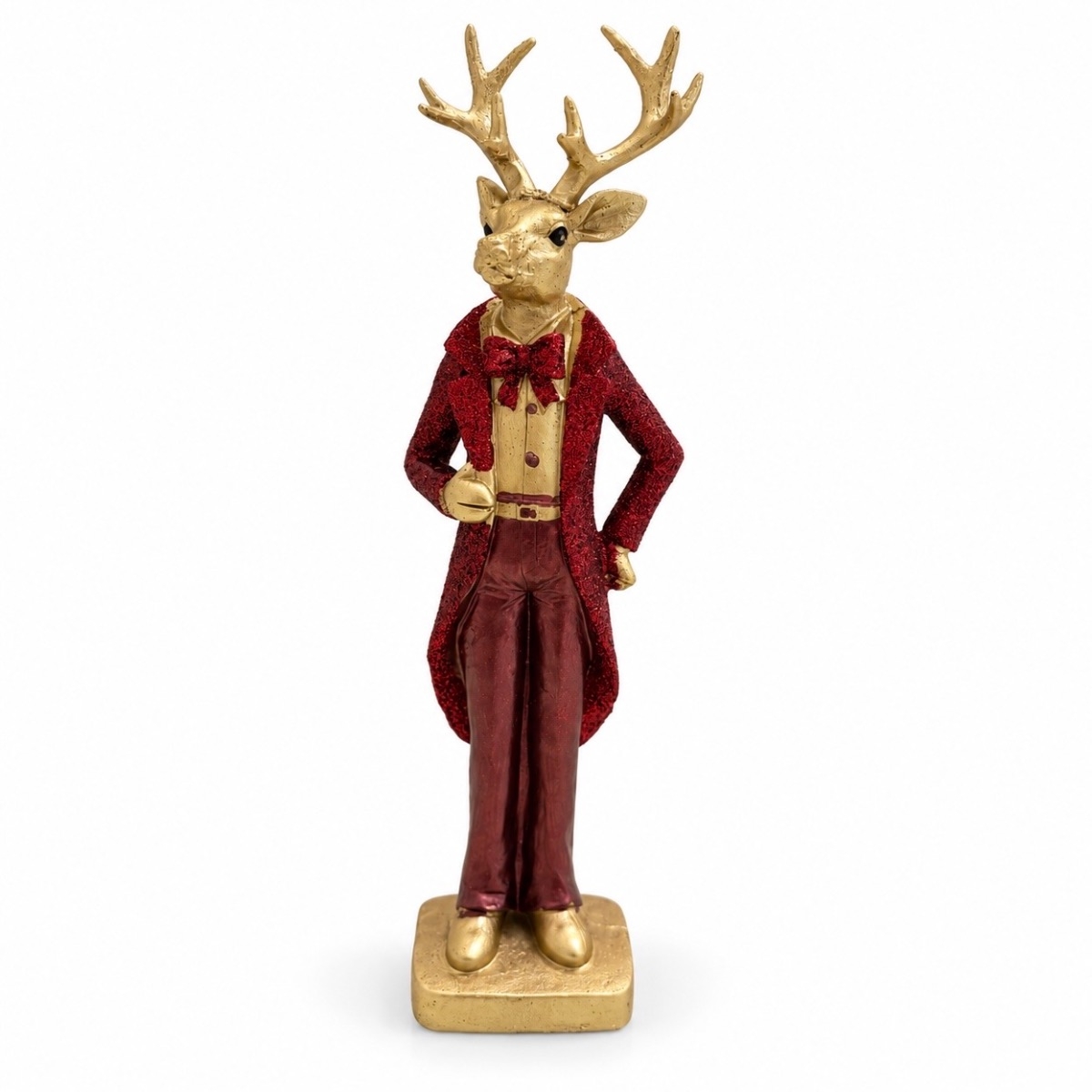 Hirschfigur Rot-Gold mit Fliege – Weihnachtsdeko