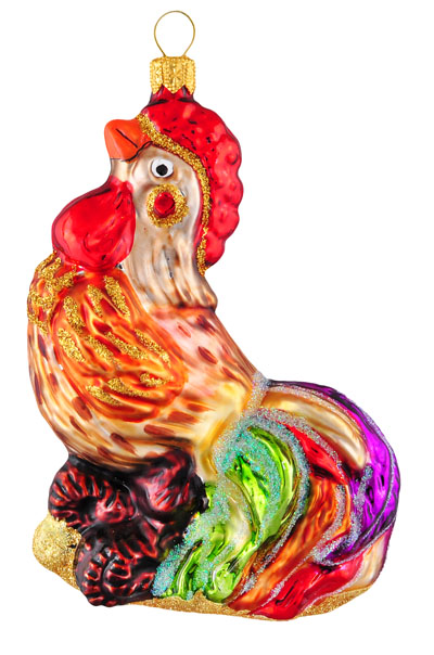 Bunter Hahn aus Glas – handbemalter Christbaumschmuck