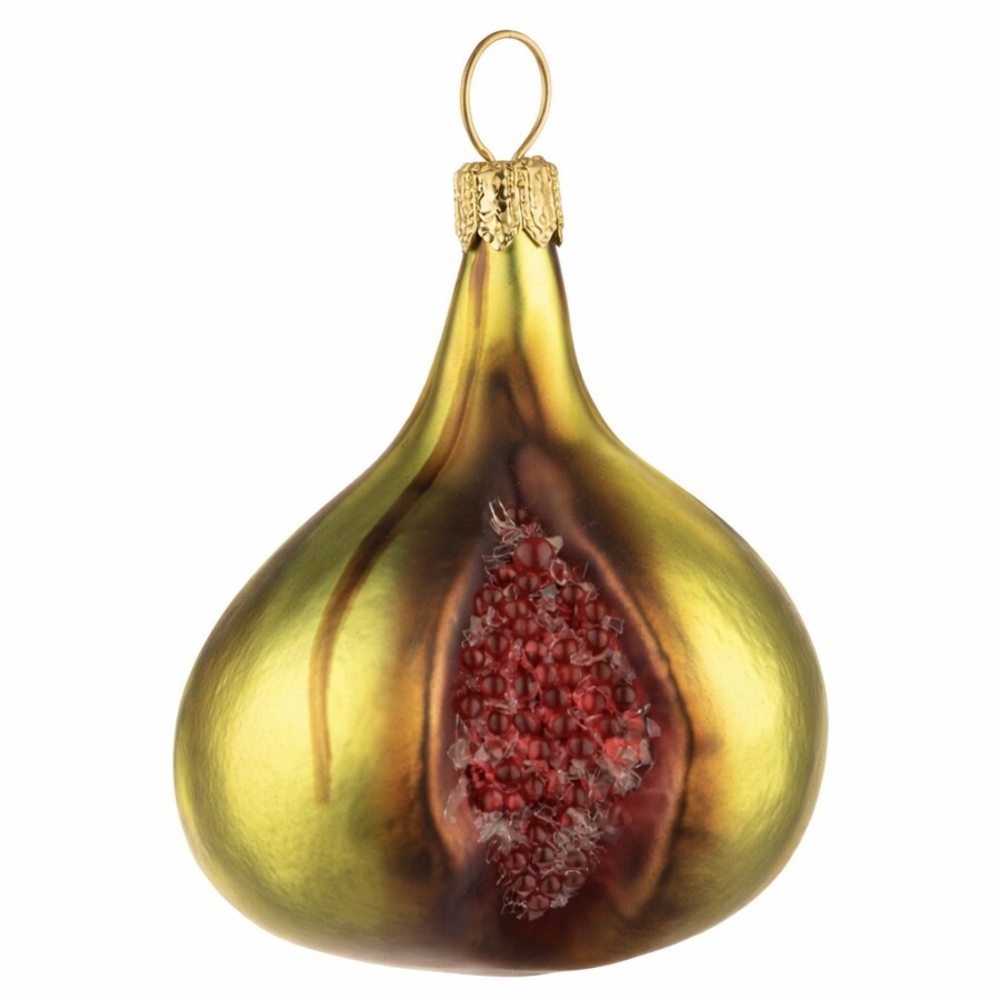 Feige aus Glas mit Schmucksteinen – handbemalter Christbaumschmuck