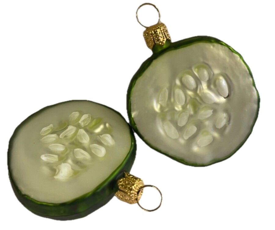 Gurkenscheiben aus Glas – 2er-Set Christbaumschmuck