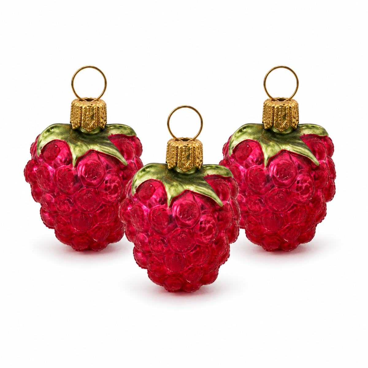 Himbeeren aus Glas – Christbaumschmuck 3er-Set