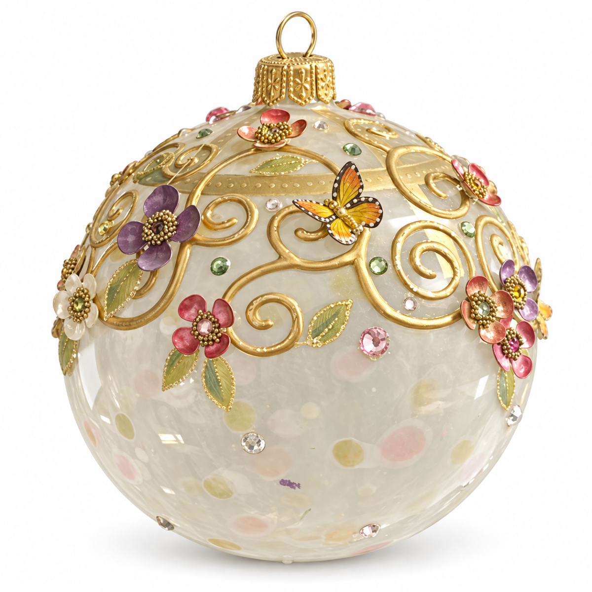 Luxus-Christbaumkugel mit Schmetterlingen & 3D-Blüten 