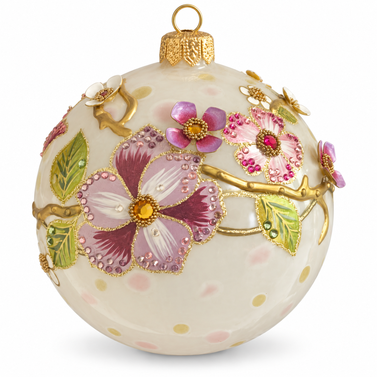 Luxus-Christbaumkugel mit großem Blütenzweig in 3D