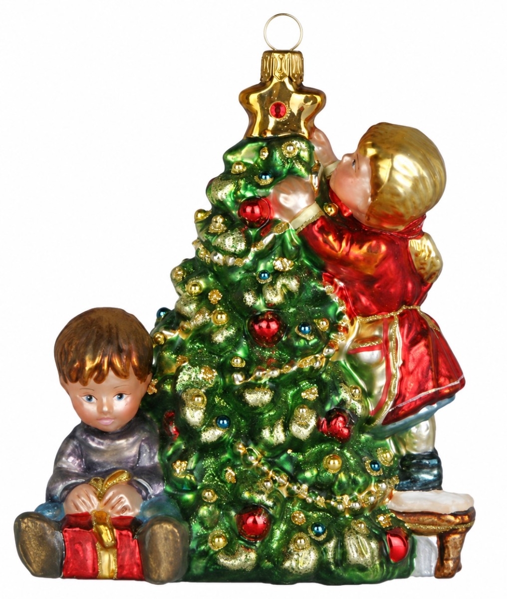 Kinder am Weihnachtsbaum-Christbaumschmuck aus Glas
