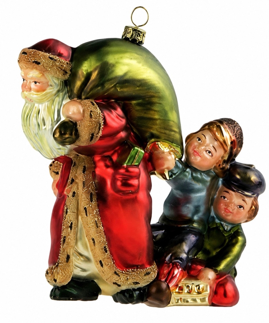 Nikolaus mit Kindern-Christbaumschmuck aus Glas