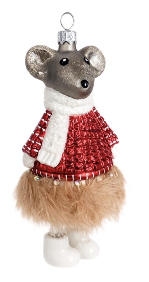 Maus im Winterlook aus Glas – Christbaumschmuck