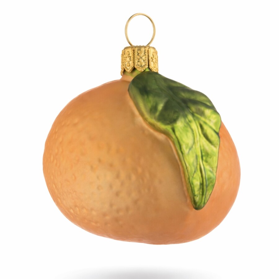 Mandarine mit Blatt aus Glas-Christbaumschmuck
