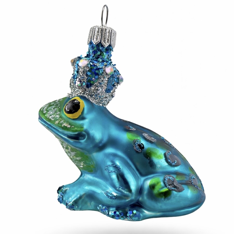 Christbaumschmuck Froschkönig aus Glas – Blau