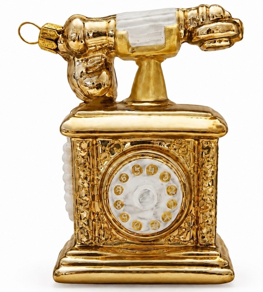 Nostalgisches Telefon in Gold – Christbaumschmuck aus Glas