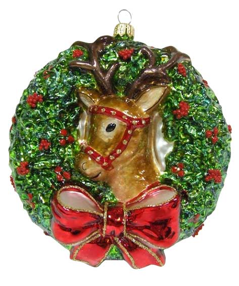 Weihnachtskranz mit Rudolfmotiv-Christbaumschmuck aus Glas