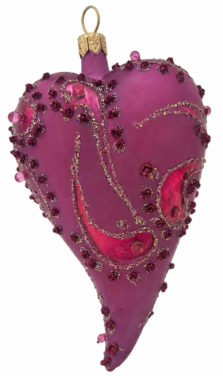Pinkes Herz aus Glas–Christbaumschmuck mit Glitzer 