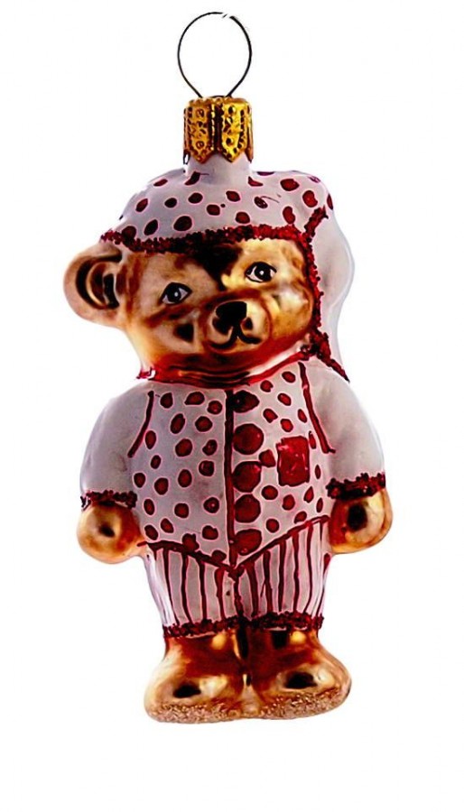 Schlafmützen-Teddybär-Chritstbaumschmuck aus Glas 