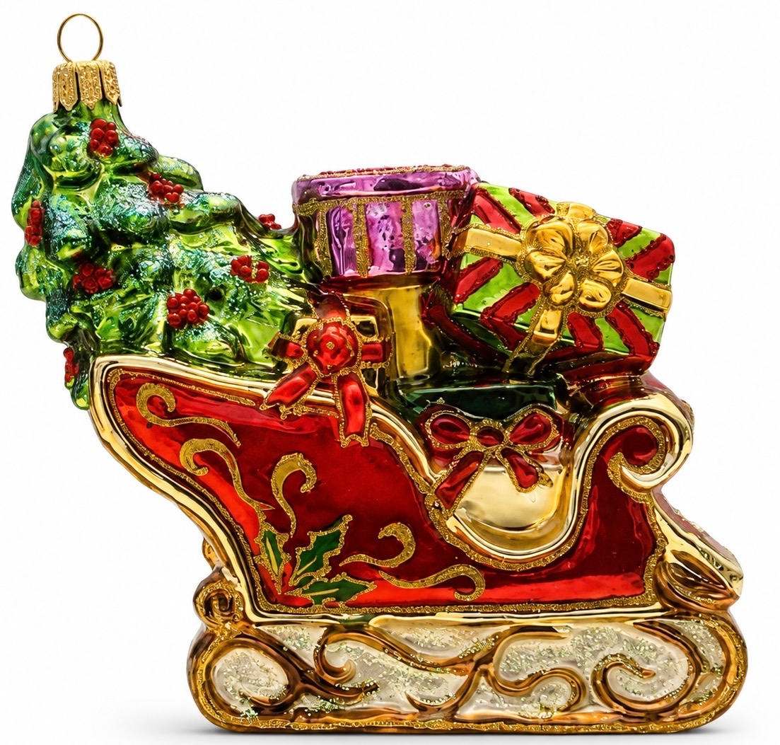Bunte Schlitten-Christbaumschmuck aus Glas