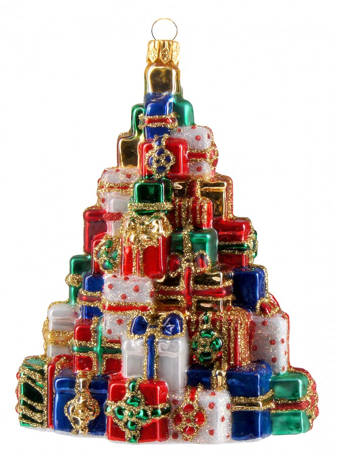 Tannenbaum aus Geschenkenpäckchen-Christbaumschmuck aus Glas