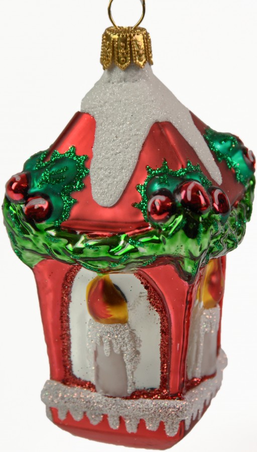 Rote Weihnachtslaterne aus Glas- Christbaumschmuck