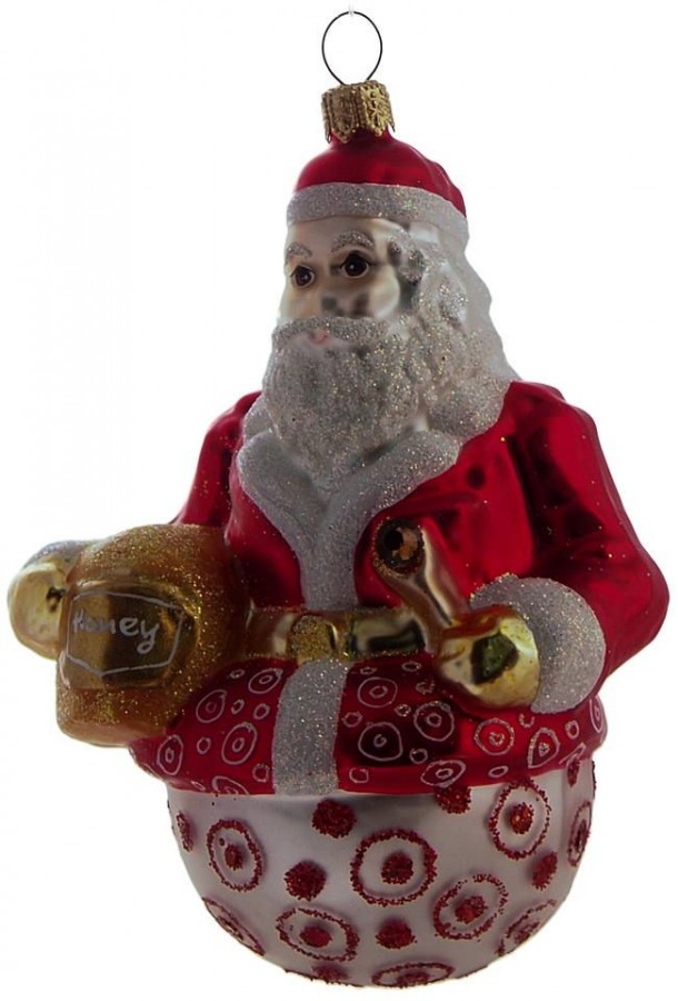 Weihnachtsmann mit Honigfass Christbaumschmuck aus Glas