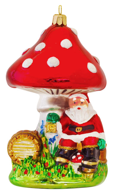 Weihnachtsmann unterm Fliegenpilz Christbaumkugeln aus Glas