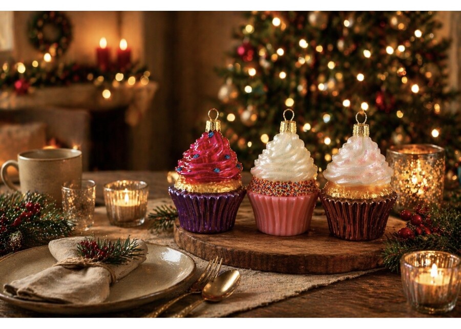 Cupcake aus Glas – handbemalter Christbaumschmuck